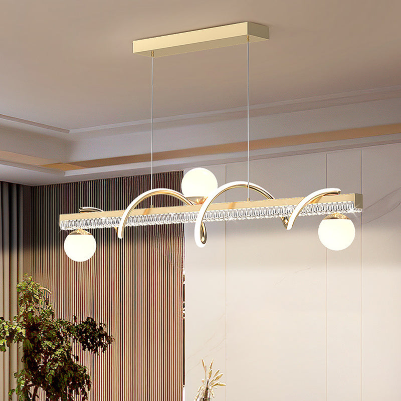 Modern Luxury Iron And Acrylic Wave Globe LED Chandelier Island Light For Dining Room