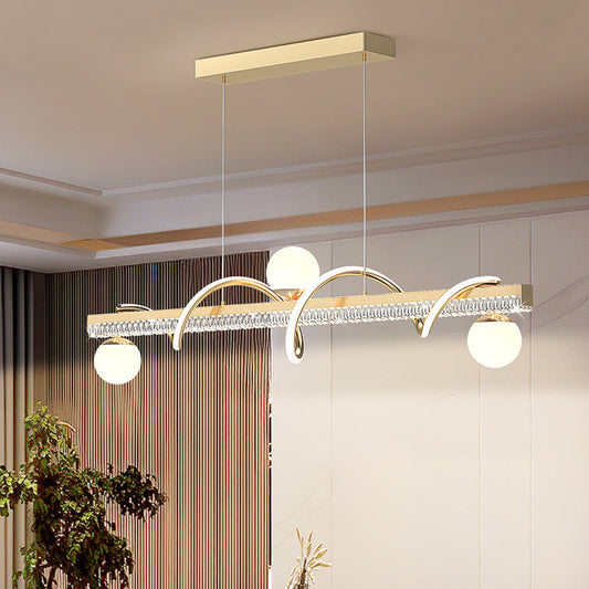 Modern Luxury Iron And Acrylic Wave Globe LED Chandelier Island Light For Dining Room