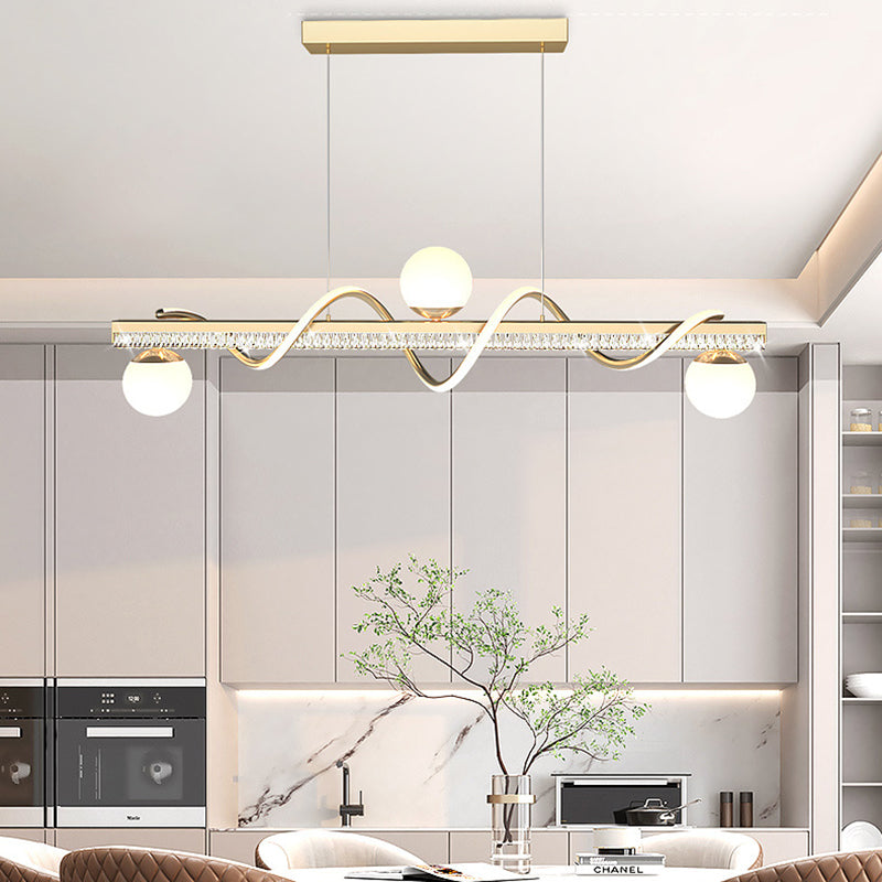 Modern Luxury Iron And Acrylic Wave Globe LED Chandelier Island Light For Dining Room