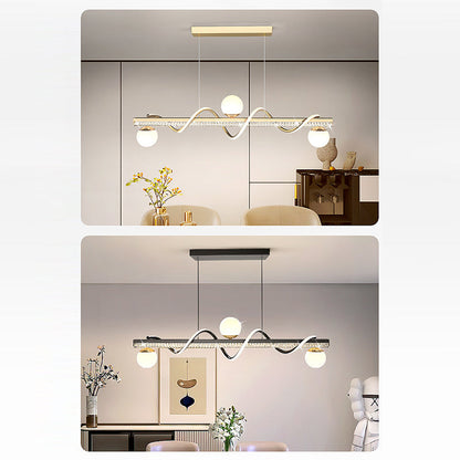 Modern Luxury Iron And Acrylic Wave Globe LED Chandelier Island Light For Dining Room