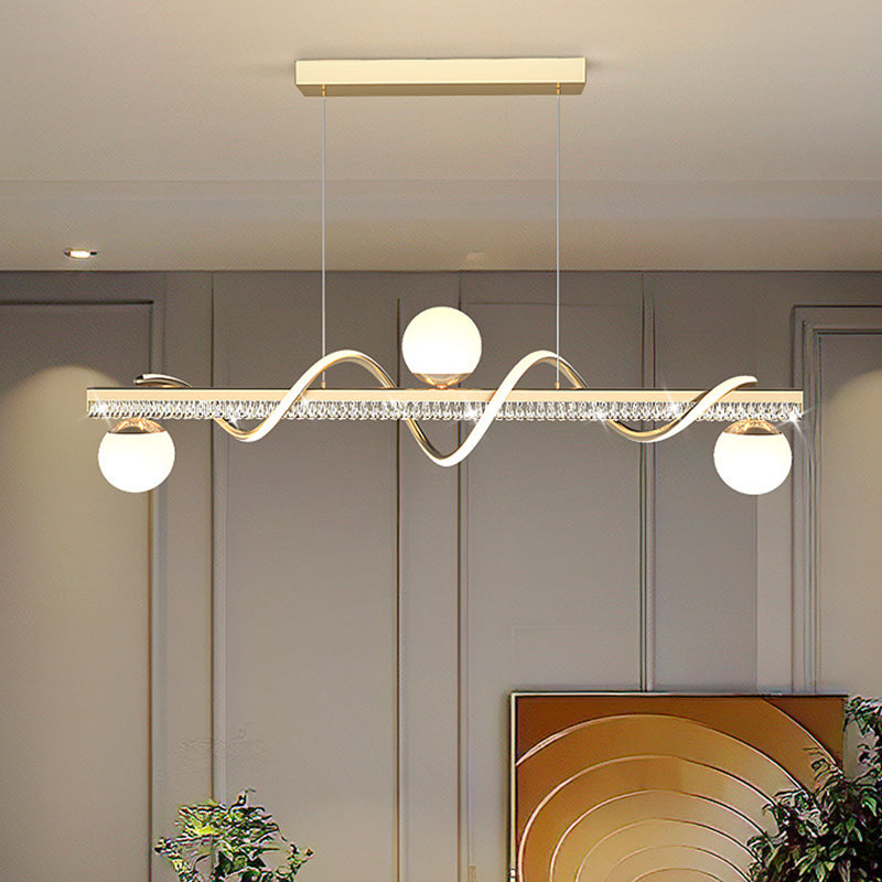 Modern Luxury Iron And Acrylic Wave Globe LED Chandelier Island Light For Dining Room