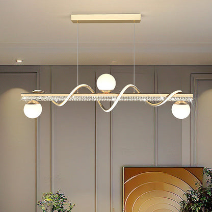 Modern Luxury Iron And Acrylic Wave Globe LED Chandelier Island Light For Dining Room