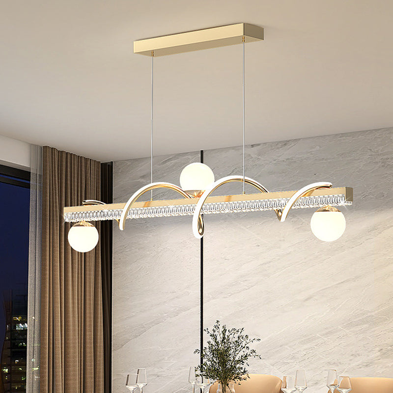 Modern Luxury Iron And Acrylic Wave Globe LED Chandelier Island Light For Dining Room