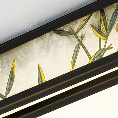 Traditional Chinese Brass And Glass Bamboo Leaf Round Square Rectangular LED Flush Mount Ceiling Light For Living Room And Bedroom