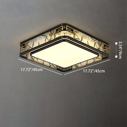 Traditional Chinese Brass And Glass Bamboo Leaf Round Square Rectangular LED Flush Mount Ceiling Light For Living Room And Bedroom