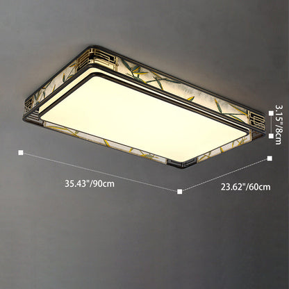 Traditional Chinese Brass And Glass Bamboo Leaf Round Square Rectangular LED Flush Mount Ceiling Light For Living Room And Bedroom