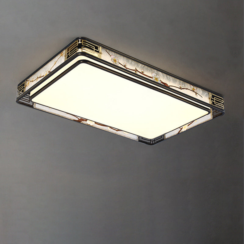 Traditional Chinese Brass And Glass Lotus Plum Blossom Round Square Rectangular LED Flush Mount Ceiling Light For Living Room And Bedroom