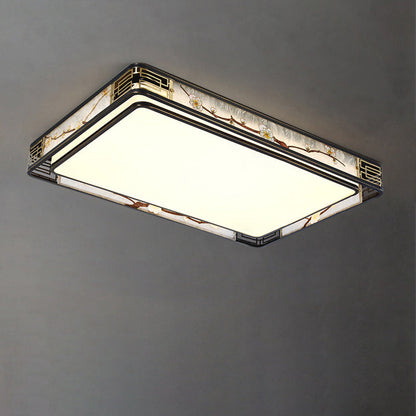 Traditional Chinese Brass And Glass Lotus Plum Blossom Round Square Rectangular LED Flush Mount Ceiling Light For Living Room And Bedroom