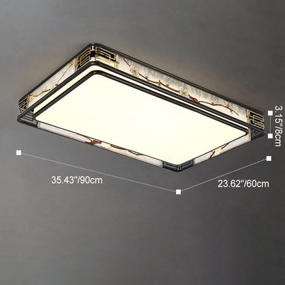 Traditional Chinese Brass And Glass Lotus Plum Blossom Round Square Rectangular LED Flush Mount Ceiling Light For Living Room And Bedroom