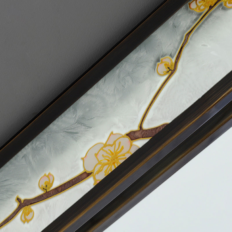 Traditional Chinese Brass And Glass Lotus Plum Blossom Round Square Rectangular LED Flush Mount Ceiling Light For Living Room And Bedroom