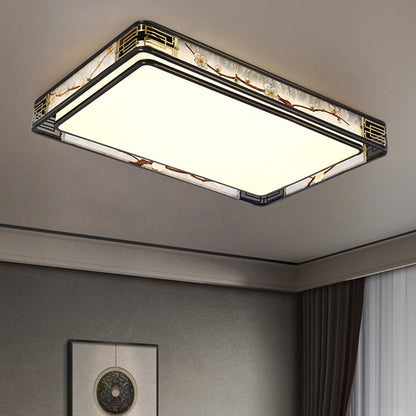 Traditional Chinese Brass And Glass Lotus Plum Blossom Round Square Rectangular LED Flush Mount Ceiling Light For Living Room And Bedroom