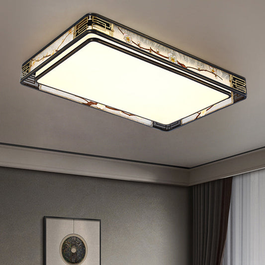 Traditional Chinese Brass And Glass Lotus Plum Blossom Round Square Rectangular LED Flush Mount Ceiling Light For Living Room And Bedroom
