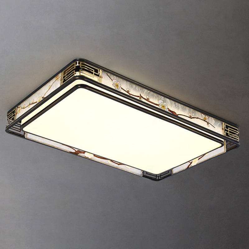 Traditional Chinese Brass And Glass Lotus Plum Blossom Round Square Rectangular LED Flush Mount Ceiling Light For Living Room And Bedroom