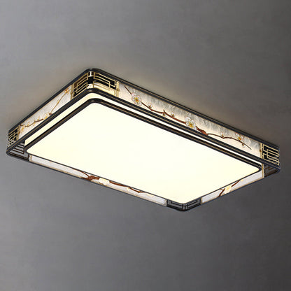 Traditional Chinese Brass And Glass Lotus Plum Blossom Round Square Rectangular LED Flush Mount Ceiling Light For Living Room And Bedroom