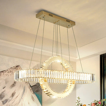 Modern Luxury Stainless Steel Crystal Oval Circle LED Chandelier For Dining Room And Living Room