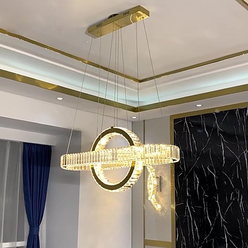 Modern Luxury Stainless Steel Crystal Oval Circle LED Chandelier For Dining Room And Living Room