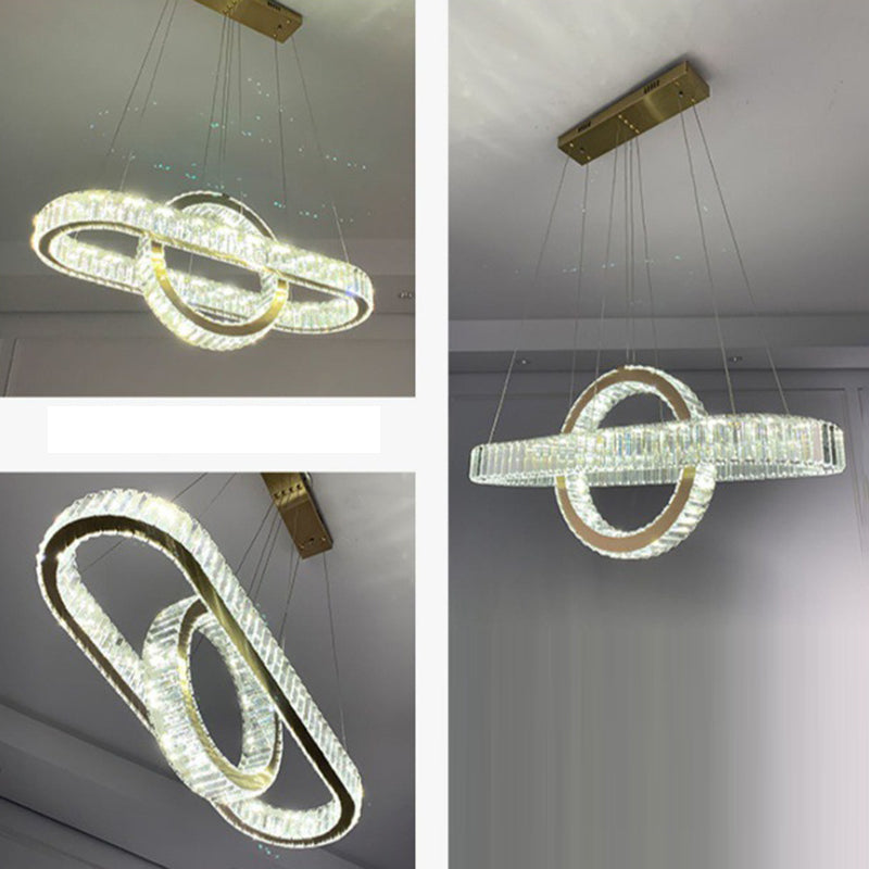Modern Luxury Stainless Steel Crystal Oval Circle LED Chandelier For Dining Room And Living Room