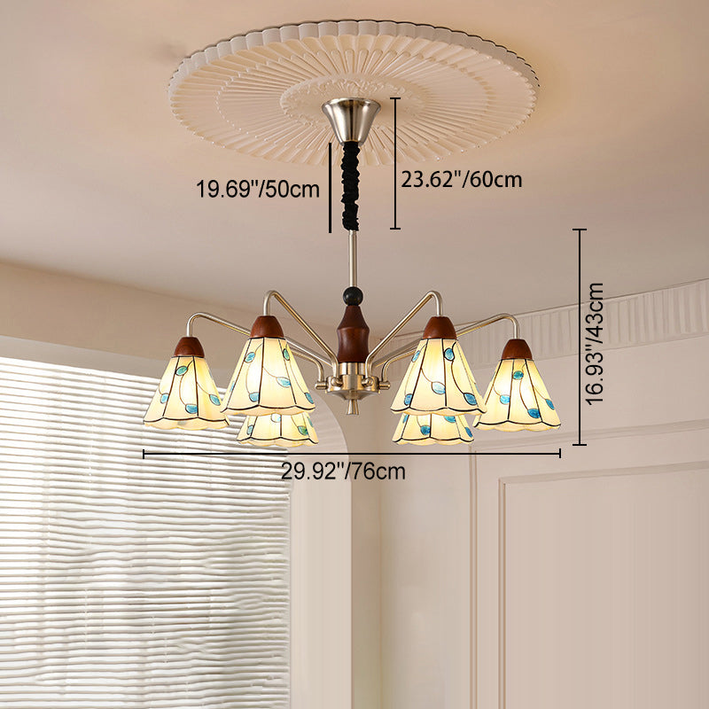 Contemporary Coastal Iron Wood Glass Cone 6/8-Light Chandelier For Living Room And Bedroom