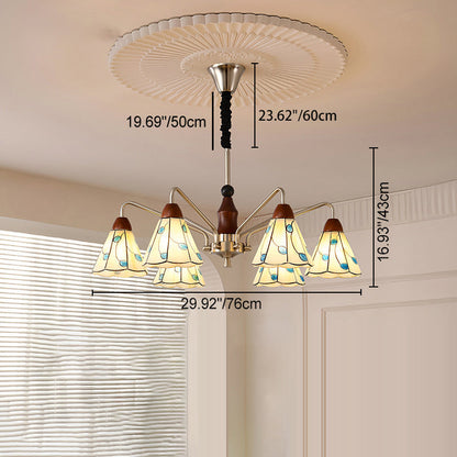 Contemporary Coastal Iron Wood Glass Cone 6/8-Light Chandelier For Living Room And Bedroom