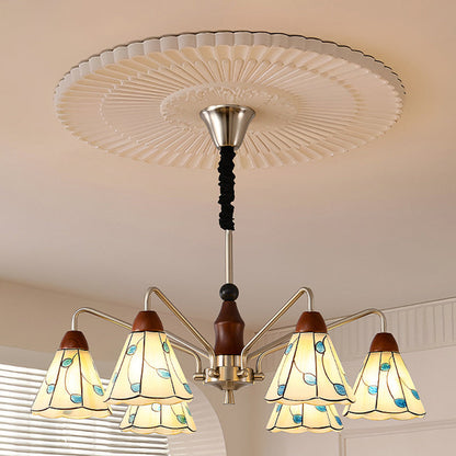 Contemporary Coastal Iron Wood Glass Cone 6/8-Light Chandelier For Living Room And Bedroom
