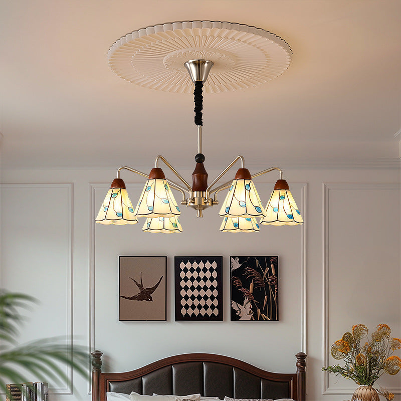 Contemporary Coastal Iron Wood Glass Cone 6/8-Light Chandelier For Living Room And Bedroom