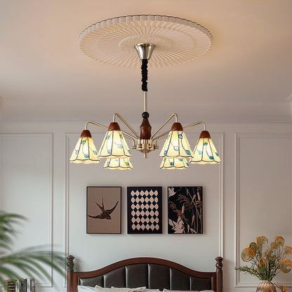 Contemporary Coastal Iron Wood Glass Cone 6/8-Light Chandelier For Living Room And Bedroom