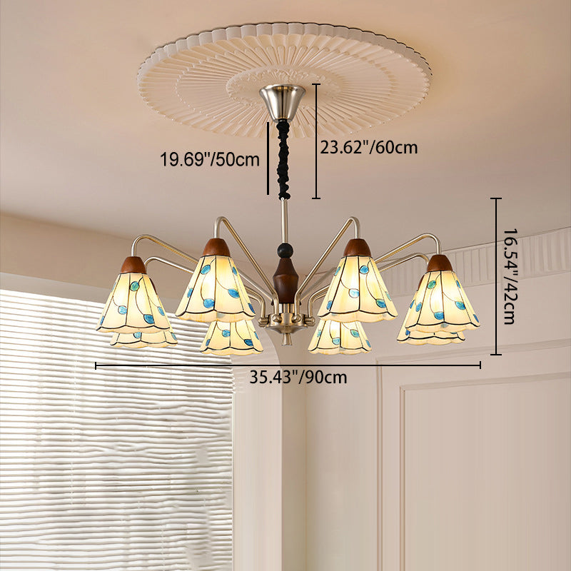 Contemporary Coastal Iron Wood Glass Cone 6/8-Light Chandelier For Living Room And Bedroom