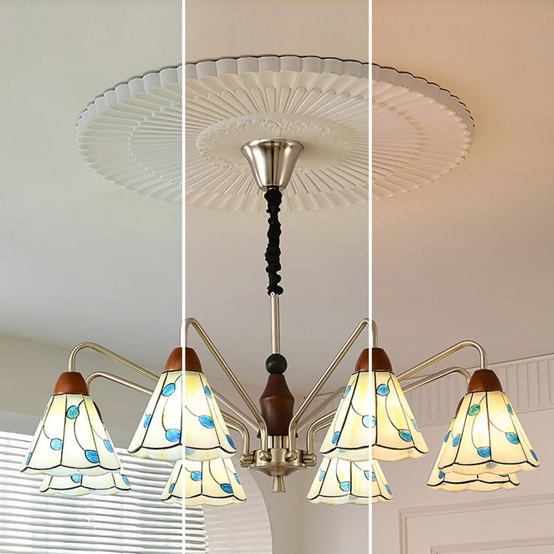 Contemporary Coastal Iron Wood Glass Cone 6/8-Light Chandelier For Living Room And Bedroom