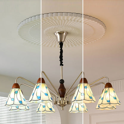 Contemporary Coastal Iron Wood Glass Cone 6/8-Light Chandelier For Living Room And Bedroom