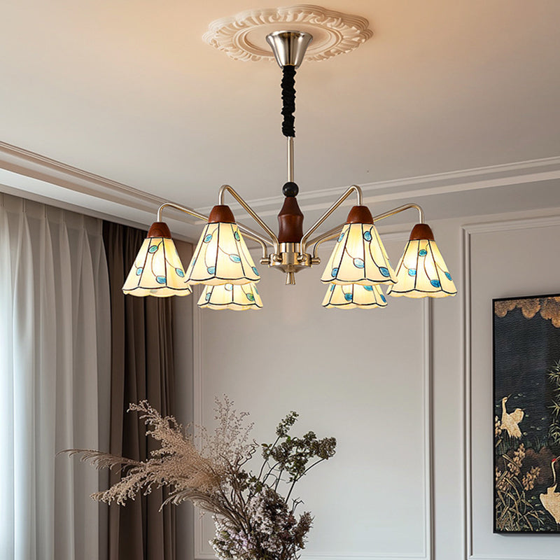 Contemporary Coastal Iron Wood Glass Cone 6/8-Light Chandelier For Living Room And Bedroom