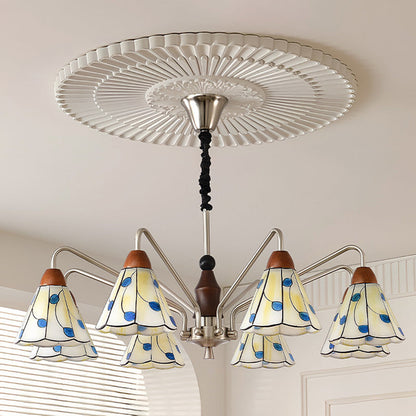 Contemporary Coastal Iron Wood Glass Cone 6/8-Light Chandelier For Living Room And Bedroom