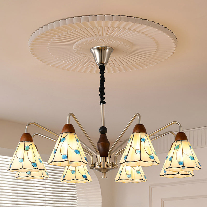 Contemporary Coastal Iron Wood Glass Cone 6/8-Light Chandelier For Living Room And Bedroom