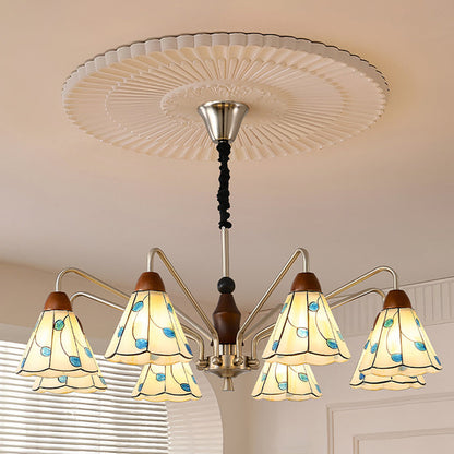 Contemporary Coastal Iron Wood Glass Cone 6/8-Light Chandelier For Living Room And Bedroom