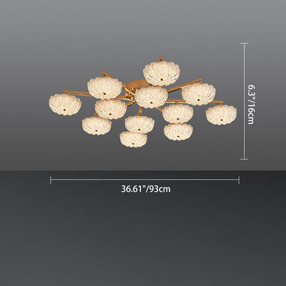 Modern Luxury Aluminum Acrylic Frosted Floral LED Semi-Flush Mount Ceiling Light For Living Room And Bedroom
