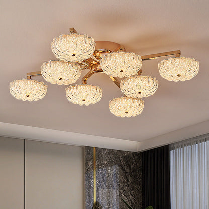 Modern Luxury Aluminum Acrylic Frosted Floral LED Semi-Flush Mount Ceiling Light For Living Room And Bedroom