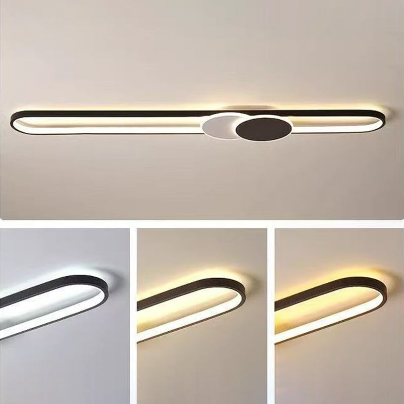 Modern Minimalist Aluminum Iron Acrylic Oval Strip LED Flush Mount Ceiling Light For Hallway