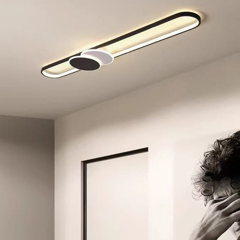 Modern Minimalist Aluminum Iron Acrylic Oval Strip LED Flush Mount Ceiling Light For Hallway