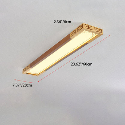 Traditional Chinese Metal Rubberwood Acrylic Rectangular Carved Lucky Cloud LED Flush Mount Ceiling Light For Entryway And Hallway