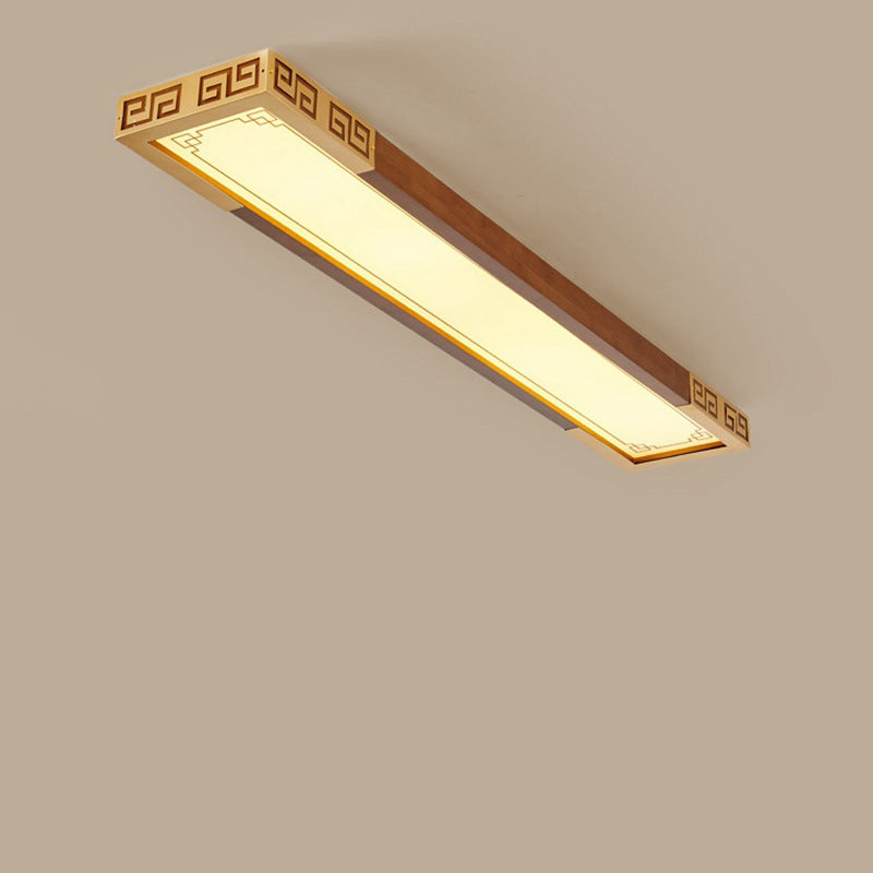 Traditional Chinese Metal Rubberwood Acrylic Rectangular Carved Lucky Cloud LED Flush Mount Ceiling Light For Entryway And Hallway