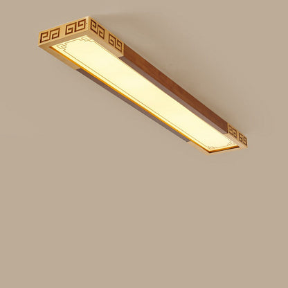 Traditional Chinese Metal Rubberwood Acrylic Rectangular Carved Lucky Cloud LED Flush Mount Ceiling Light For Entryway And Hallway
