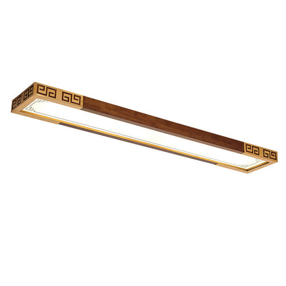 Traditional Chinese Metal Rubberwood Acrylic Rectangular Carved Lucky Cloud LED Flush Mount Ceiling Light For Entryway And Hallway