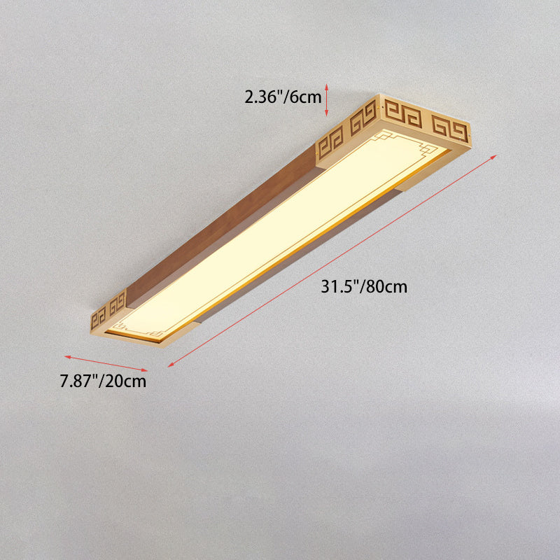Traditional Chinese Metal Rubberwood Acrylic Rectangular Carved Lucky Cloud LED Flush Mount Ceiling Light For Entryway And Hallway