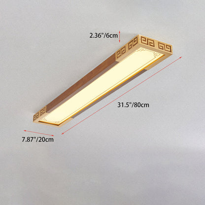 Traditional Chinese Metal Rubberwood Acrylic Rectangular Carved Lucky Cloud LED Flush Mount Ceiling Light For Entryway And Hallway