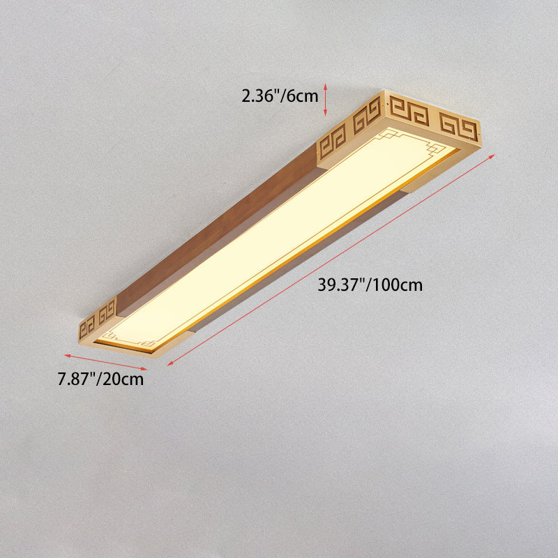 Traditional Chinese Metal Rubberwood Acrylic Rectangular Carved Lucky Cloud LED Flush Mount Ceiling Light For Entryway And Hallway