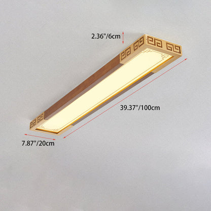 Traditional Chinese Metal Rubberwood Acrylic Rectangular Carved Lucky Cloud LED Flush Mount Ceiling Light For Entryway And Hallway