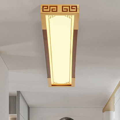 Traditional Chinese Metal Rubberwood Acrylic Rectangular Carved Lucky Cloud LED Flush Mount Ceiling Light For Entryway And Hallway