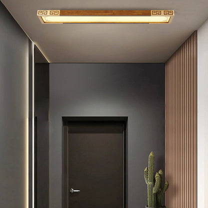 Traditional Chinese Metal Rubberwood Acrylic Rectangular Carved Lucky Cloud LED Flush Mount Ceiling Light For Entryway And Hallway