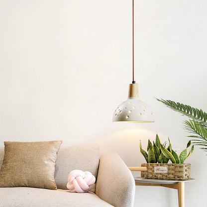 Traditional Japanese Concrete Wood Dome Multi-Hole 1-Light Pendant Light For Bedroom Bedside