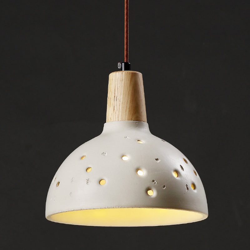 Traditional Japanese Concrete Wood Dome Multi-Hole 1-Light Pendant Light For Bedroom Bedside