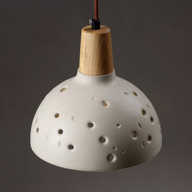 Traditional Japanese Concrete Wood Dome Multi-Hole 1-Light Pendant Light For Bedroom Bedside